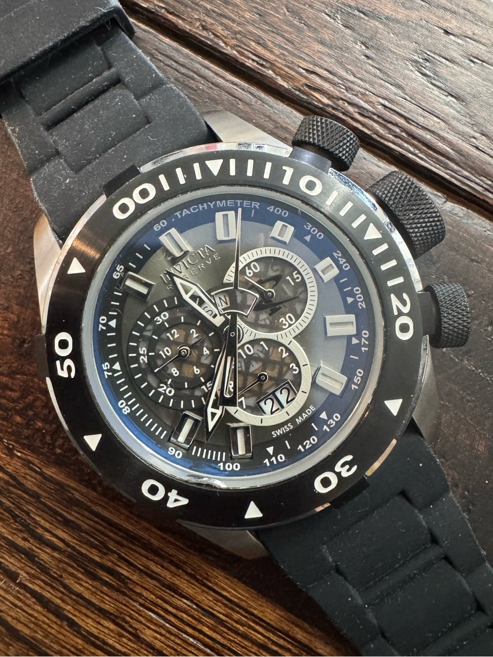Mens Invicta Black Silver Bolt RESERVE Chronograph Dive Watch